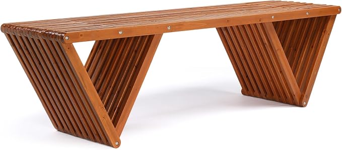 VINGLI Outdoor Wooden Bench, 600lb Capacity Outdoor Backless Benches by VINGLI