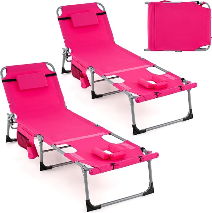 GYMAX Tanning Chair, 330LBS Beach Lounge Chair by GYMAX