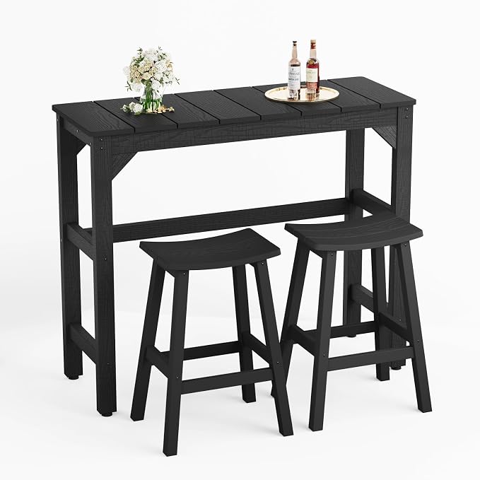 Stoog 3-Pieces Patio Bar Set, All-Weather HIPS Outdoor Bar Stools Set of 2 by Stoog