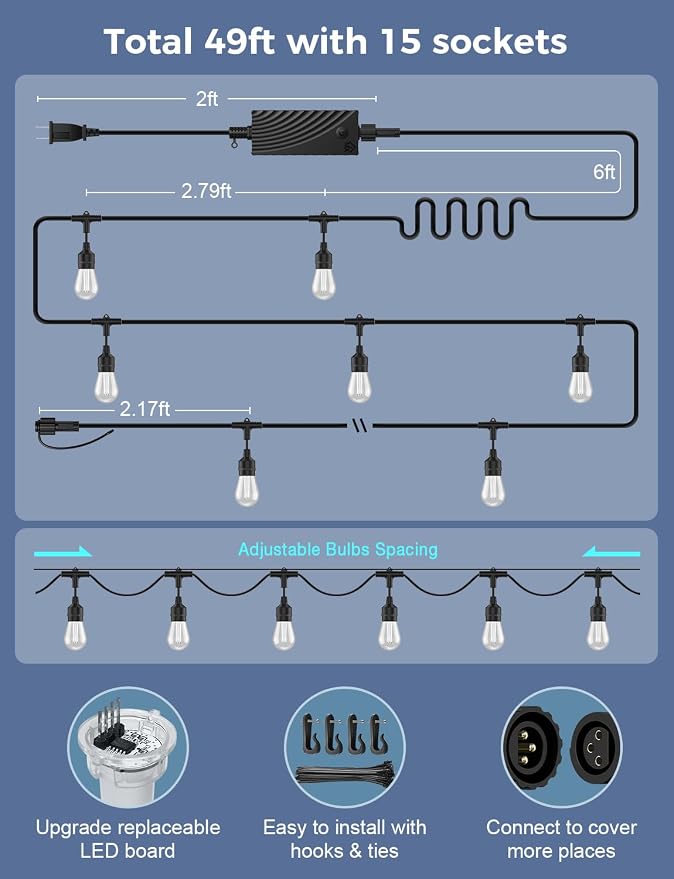 XMCOSY+ Outdoor String Lights Smart, 49Ft RGBCWIC Patio Lights Waterproof - Image 9