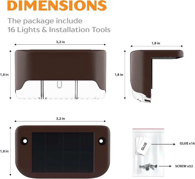 Solar Deck Lights Outdoor 16 Pack, Peel And Stick Deck Railing Lights, - Image 7