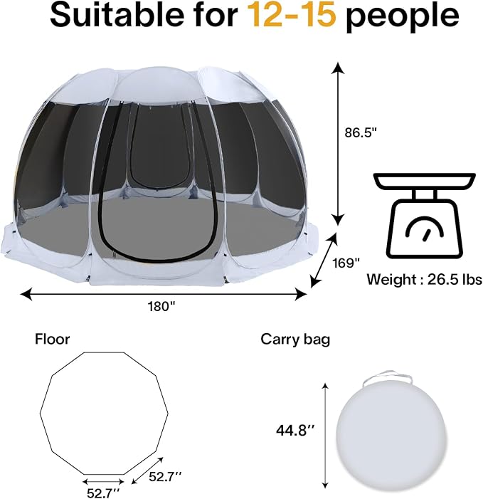 Alvantor® Screen House Gazebo, Pop Up Igloo Screened Canopy Tent - Image 7