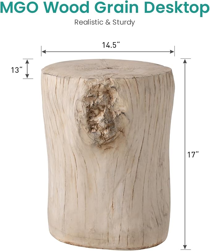 SUNBURY Outdoor Side Table Set of 2, Tree Stump Side Table Antique Beige - Image 2