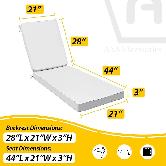 AAAAAcessories Outdoor Chaise Lounge Cushions, Fade-Resistant, Waterproof Patio - Image 5