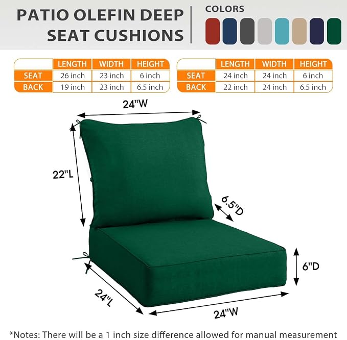 Sundale Outdoor Olefin Deep Seat Cushion, Patio Chair Cushion and Pillow - Image 5