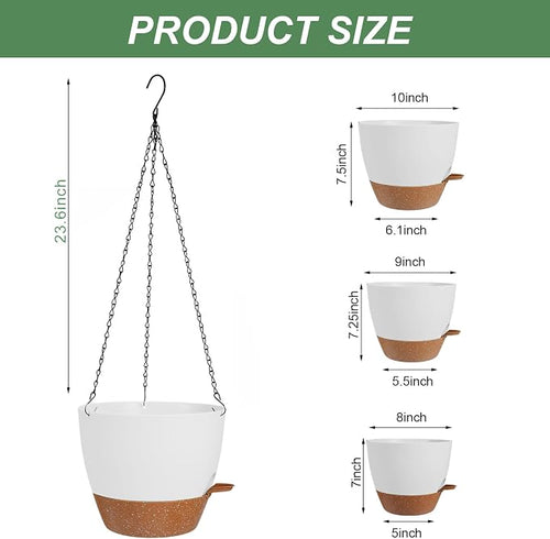 10/9/8 Inch Hanging Planter for Indoor Outdoor Plants, 3 Pack Self-Watering - Image 2