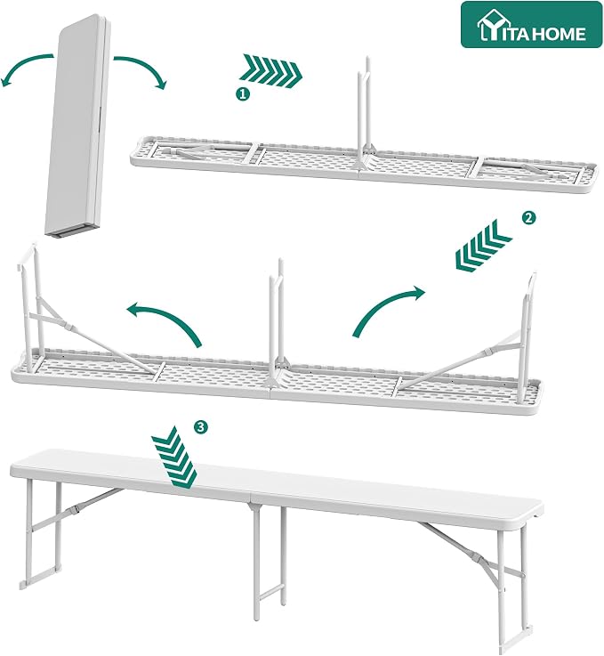 YITAHOME 6FT Folding Bench 2 Pack, HDPE Portable Bench - Image 4