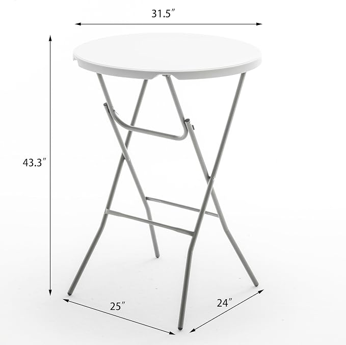 BTEXPERT White 32" Round 43" Bar Height Granite Folding Commercial Portable - Image 3
