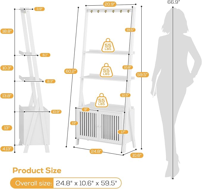 4-Tier Ladder Shelf with Drawers 59.5"H x 24.8"L x 10.6"W, Ladder Bookshelf - Image 3