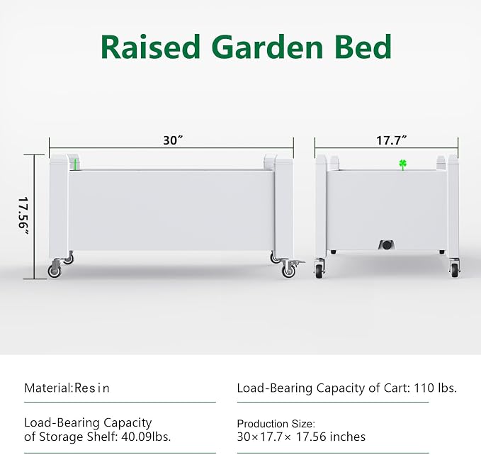 Raised Garden Bed with Wheels, 14 Gallon Self-Watering Raised Planter Box with - Image 3