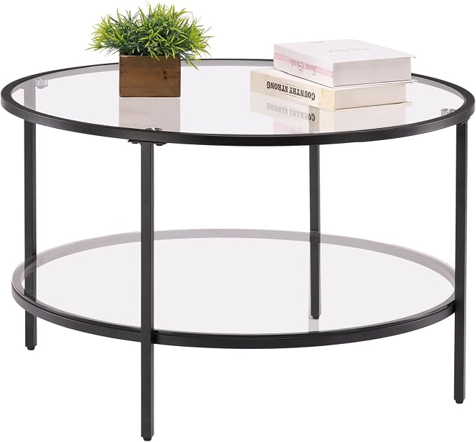 VINGLI Glass Coffee Table, 2-Tier Clear Glass Top Side Table - Image 3