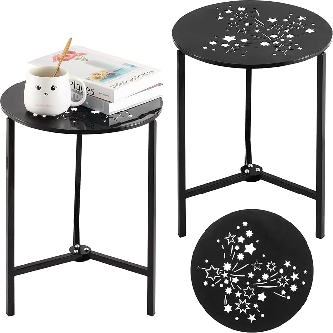 Party Zealot Set of 2 Small Round Metal Side Tables 13 Inches Black Outdoor End by PartyZealot