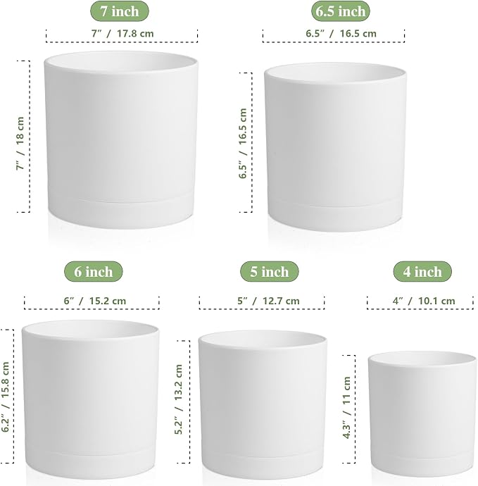 7/6.5/6/5/4 inch Flower Pots, 5 Pack Cylinder Plant Pots - Image 2