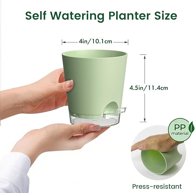 4 inch Self Watering Pots for Indoor Plants, 5 Pack Small Flower Plant Pots - Image 2