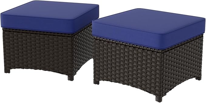 Stone Creek 2 Piece Wicker Outdoor Ottoman Set, Patio Ottoman Footstools - Image 9