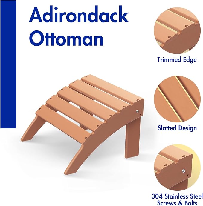 BRIOPAWS Adirondack Ottoman | Folding | HDPE Plastic | Teak Outdoor Foot Rest | - Image 4
