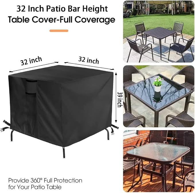 Outdoor Table Cover for Patio Bar Height Table, 32 Inch Square Outdoor Bistro - Image 2