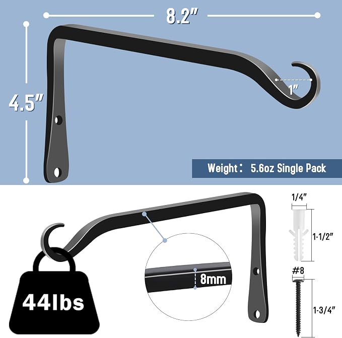 FEED GARDEN 2 Pack 8 Inch Hanging Plant Bracket Wall Hooks Decorative Plant - Image 2
