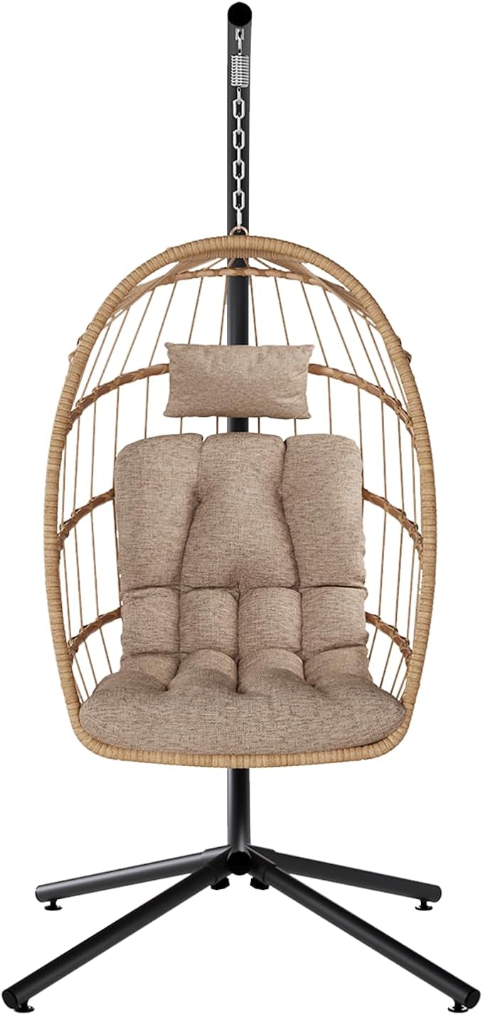 SWITTE Egg Chair Outdoor with Stand, Indoor Wicker Hanging Egg Swing Chair with - Image 8