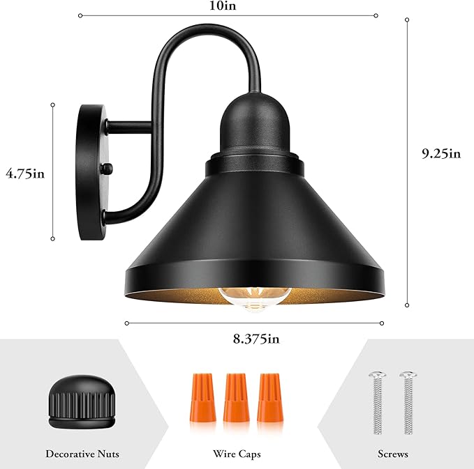 Brightever Gooseneck Outdoor Light Fixtures, Industrial Black Exterior Wall - Image 3