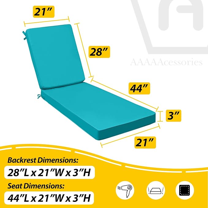 AAAAAcessories Outdoor Chaise Lounge Cushions, Fade-Resistant, Waterproof Patio - Image 5