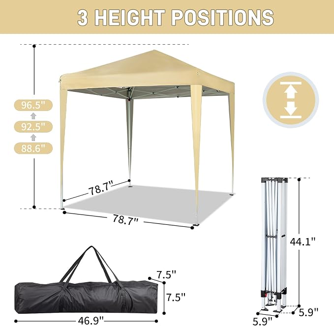 Outvita 6.5x6.5ft Pop Up Canopy Tent, Outdoor Instant Shelter Folding Canopy - Image 2