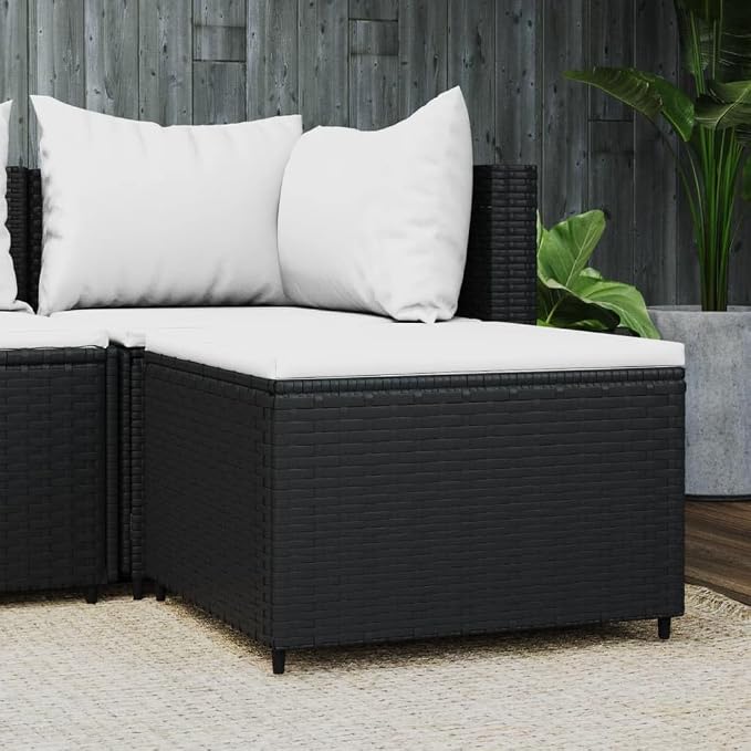vidaXL Black Poly Rattan Patio Footrest - Image 2