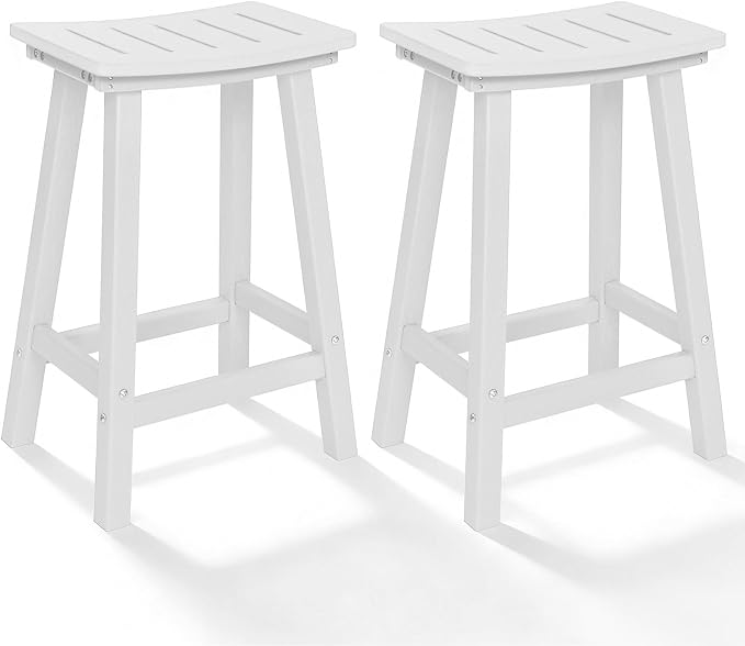 Outdoor Bar Stools Set of 2, 24 Inch All-Weather HDPE Counter Height Chairs by KULAMOONLIFEHOUSE