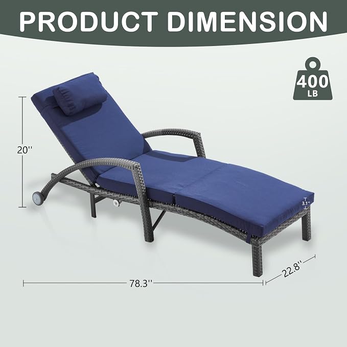 Outdoor Lounge Chairs Set of 2, Wicker Patio Pool Lounge Chair - Image 2