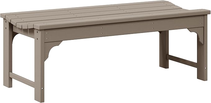 WO Home Furniture Outdoor 46" Backless HDPE Adirondack Bench, Poly Lumber Seat by WOHomeFurniture