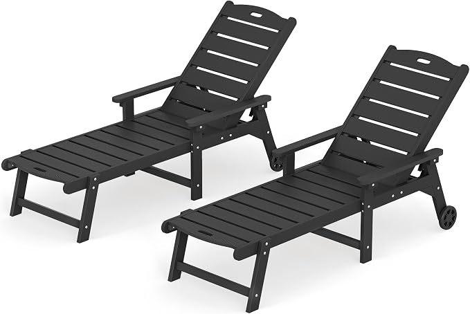 LUE BONA Outdoor Chaise Lounge Chairs Set of 2, HDPS Lounge Chair, 5 Positions - Image 8