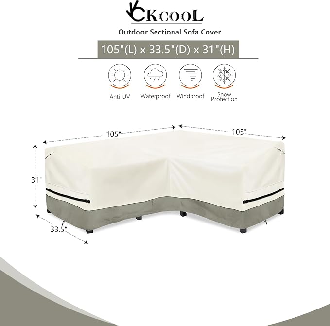 okcool Outdoor Sectional Sofa Cover Waterproof-V-Shaped Patio Furniture Covers - Image 2
