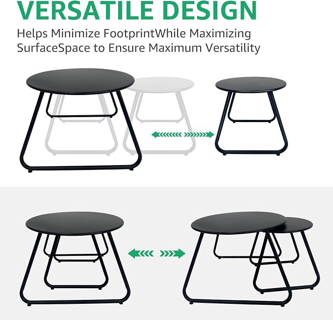Patio Outdoor Coffee Table Set of 2, Weather Resistant Steel Round End Tables - Image 5