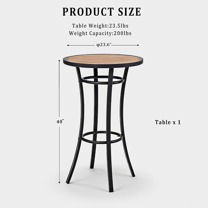 Bar Height Patio Table, 40-Inch Outdoor Pub Table Bistro Table - Image 3