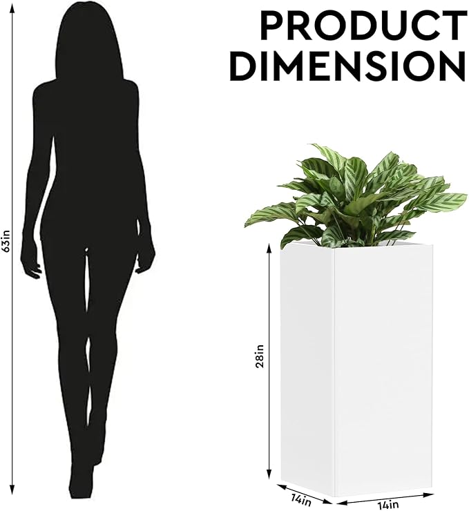 Galvanized Steel Metal Planter, 28 Inch White Square Outdoor Planters - Image 4