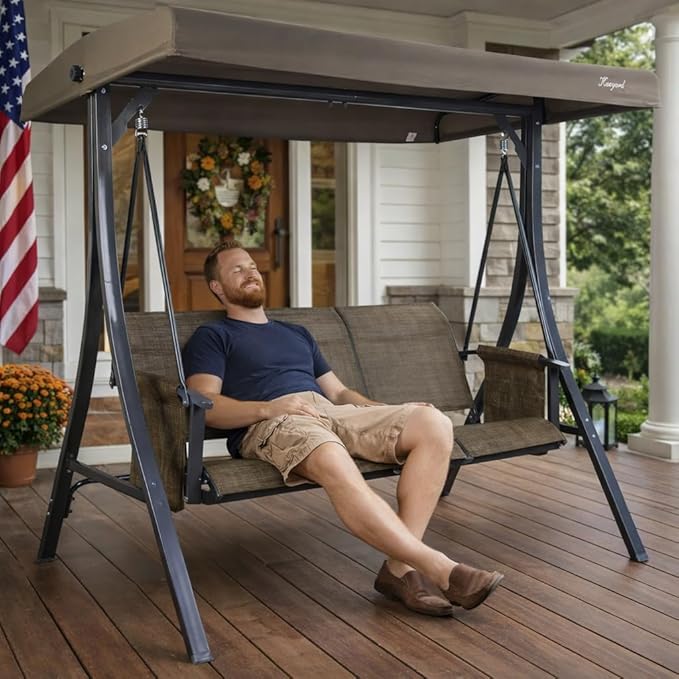 Kozyard Brenda 3-Seat Outdoor Porch Swing Glider, Patio Swing - Image 5