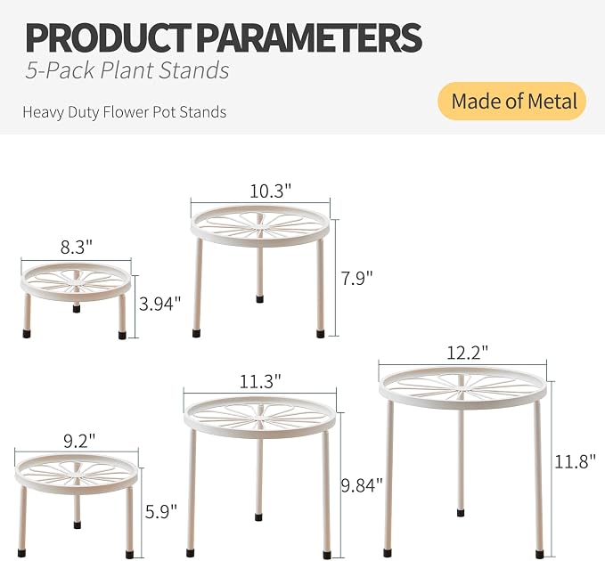 Plant Stand, 5 Pack Heavy Duty Flower Pot Stands, Metal Decoration Racks - Image 3