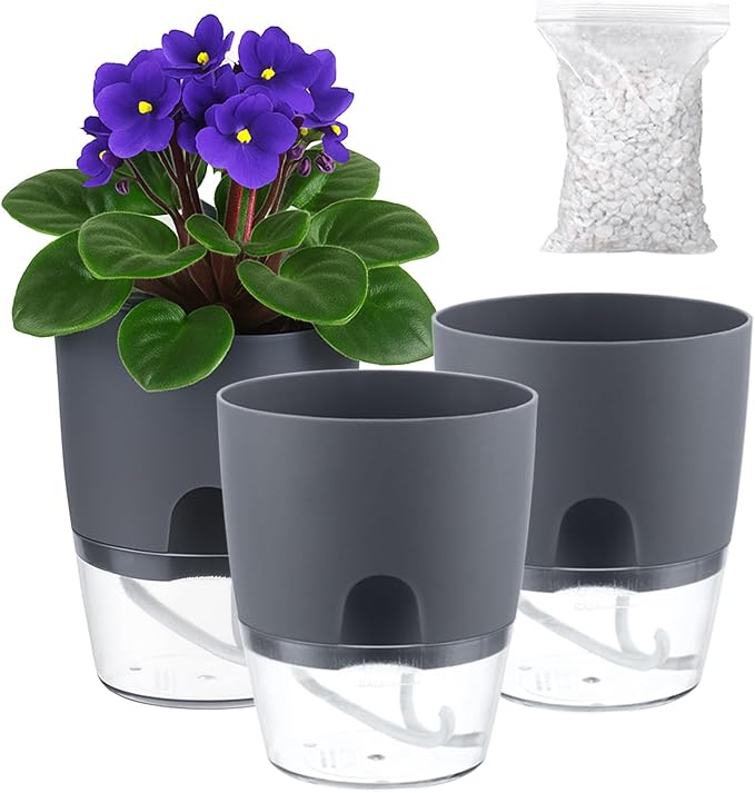 3 Pack Self Watering Pots for Indoor Plants, PlanterHoma 6 Inch Plant Pot by Planterhoma