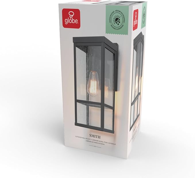 GLOBE Electric 44802 1-Light Outdoor Wall Sconce, Matte Black, Seeded Glass - Image 7