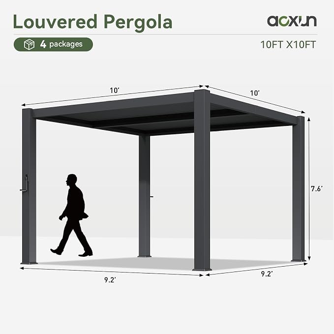 Aoxun Louvered Pergola 10' x 10' 96S Outdoor Metal Pergola - Image 7