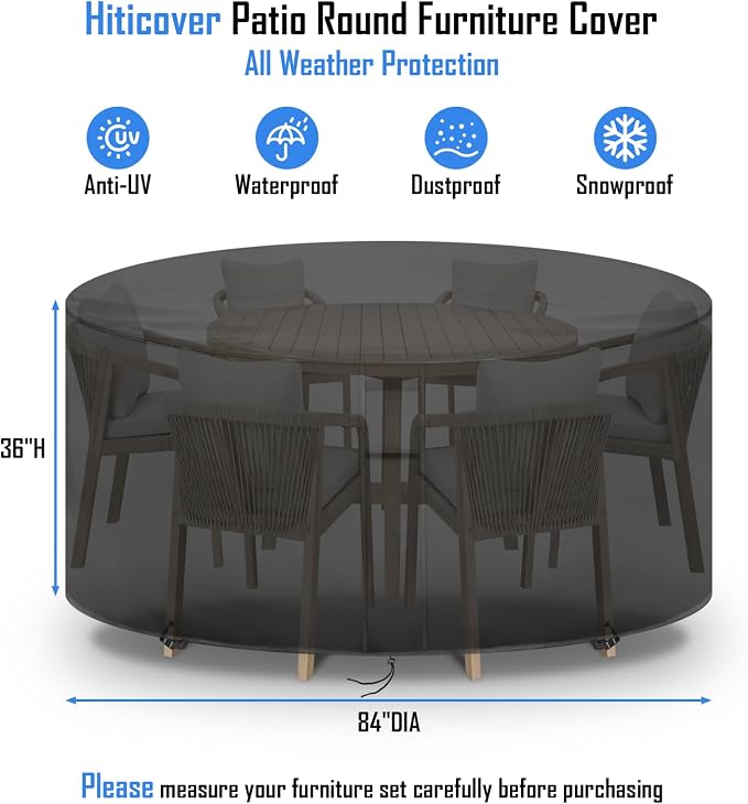 Round Patio Furniture Covers Waterproof, 84 Inch Outdoor High Round Table Cover - Image 2
