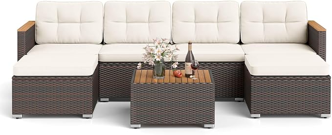Tangkula 7 Pieces U Shape Outdoor Furniture Set, Patio Rattan Cushioned Chairs by TANGKULA