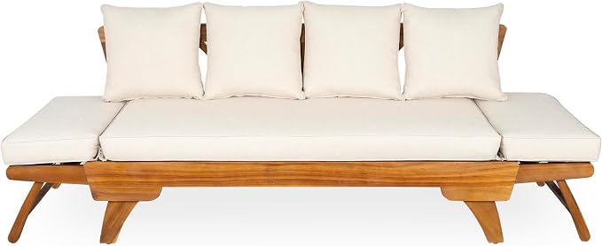 Christopher Knight Home Gary Patio Convertible Couch, Wooden Outdoor Daybed - Image 7