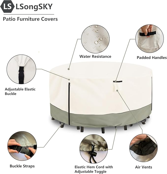 Round Patio Furniture Covers, 600D Heavy Duty Waterproof Outdoor Furniture Cover - Image 4