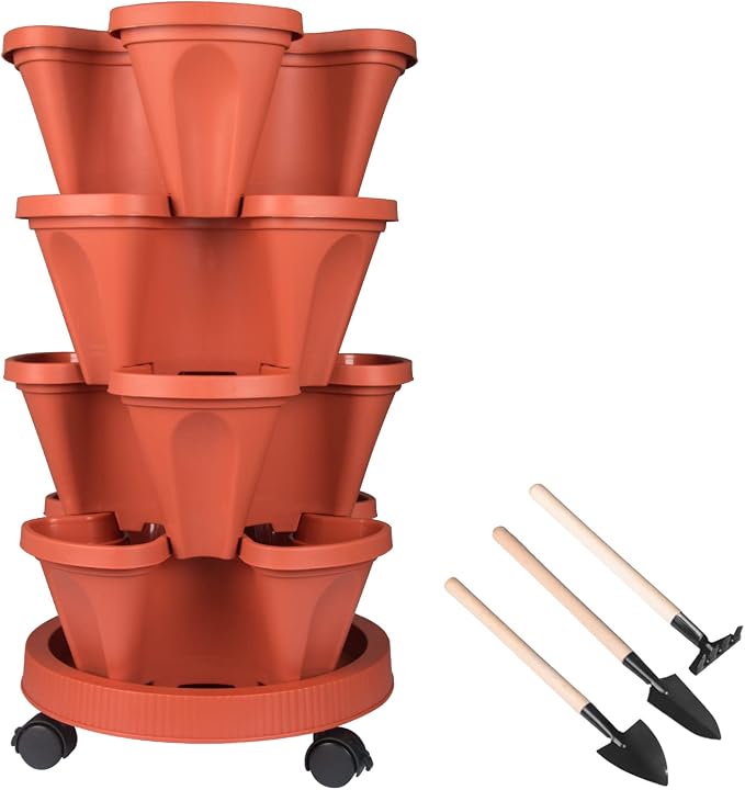 DUNCHATY Stackable Planters 4 Tier Vertical Garden Planting Tower Planters by DUNCHATY