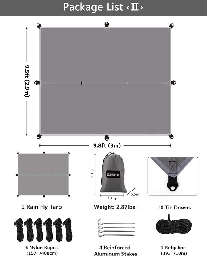 Sunyear Hammock Camping with Rain Fly Tarp and Net, Portable Camping Hammock - Image 6