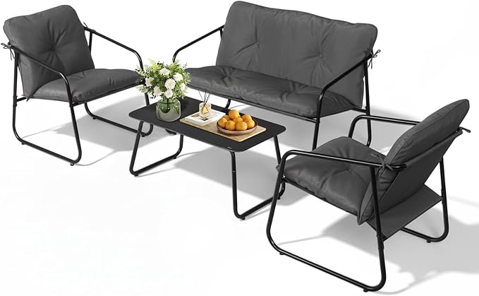 VINGLI 4 Piece Patio Conversation Set, Outdoor Furniture Set by VINGLI