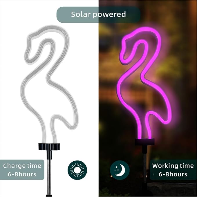 Flamingo Cactus and Mushroom Solar Garden Stake Lights Outdoor Waterproof Neon - Image 3