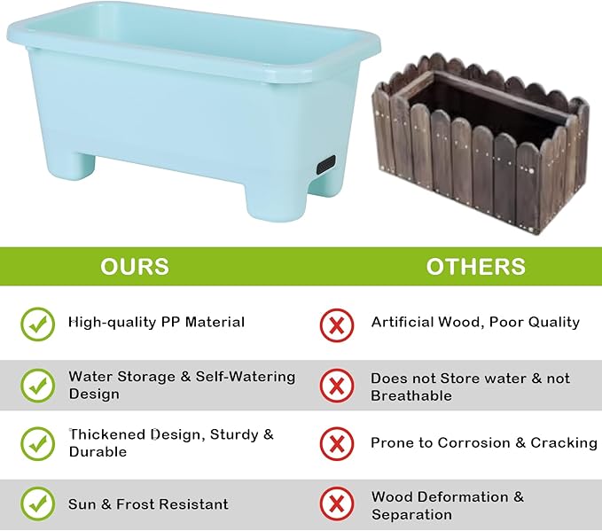 Self-Watering Rectangle Planter Boxes 8-Pack, 15.7-Inch Window Box Planter - Image 3