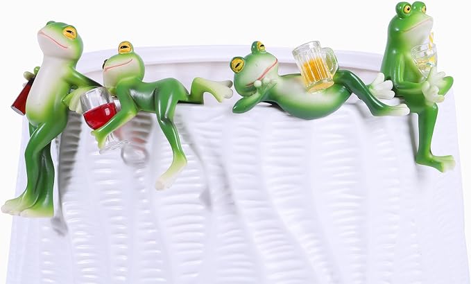 4 PCS Tipsy Frog Statues Pot Hugger Decorations - Image 5
